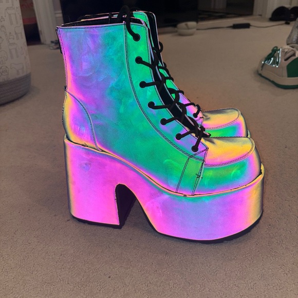 Demonia Camel 203 Multi Reflective Platform Boots - Picture 5 of 8